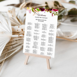 Póster Sencilla tabla de asientos alfabéticos florales de