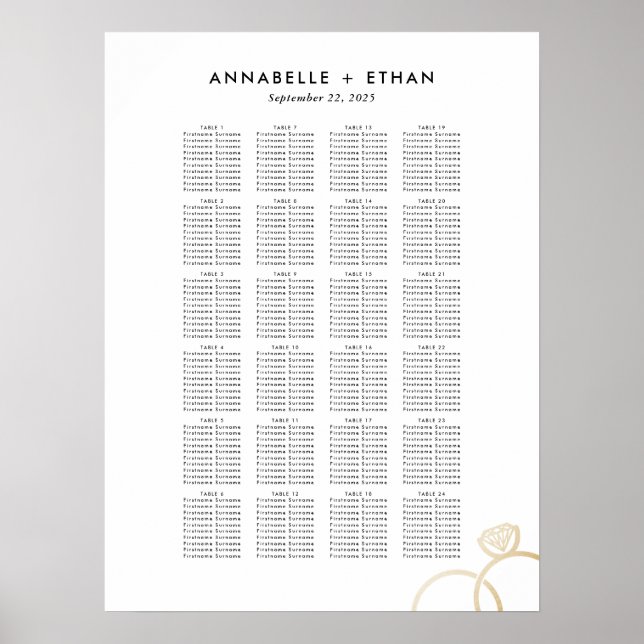 Póster Sencilla tabla de asientos Boda de anillos moderno (Frente)