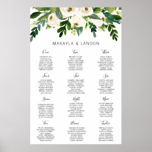 Póster Sencilla tabla de asientos con elegancia floral bl