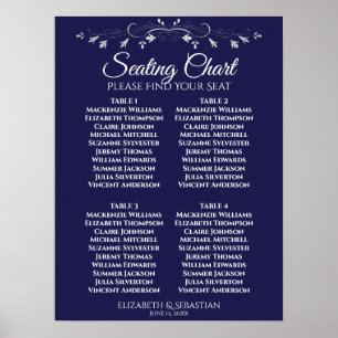 Póster Sencilla tabla de asientos de Boda azul marino 4