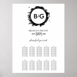 Póster Sencilla tabla de asientos de Boda blanco negro