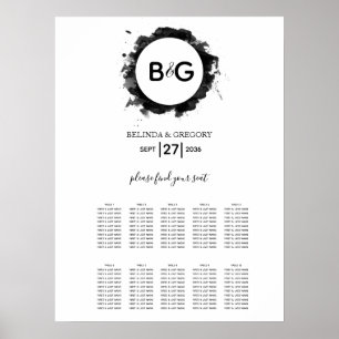 Póster Sencilla tabla de asientos de Boda blanco negro