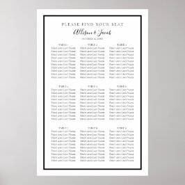 Póster Sencilla tabla de asientos de Boda blanco negro