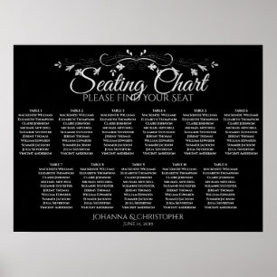 Póster Sencilla tabla de asientos de Boda de mesa negra 1