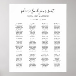 Póster Sencilla tabla de asientos en blanco y boda negro