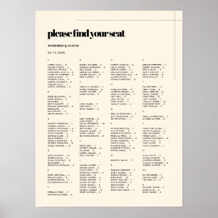Póster Sencilla y elegante carta de asientos alfabéticos