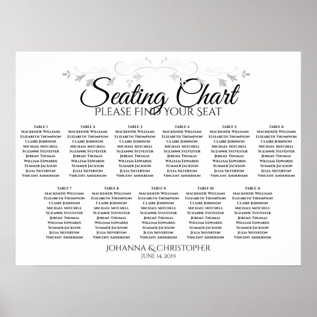Póster Sencilla y elegante gráfico de asientos de 11 Boda (Frente)