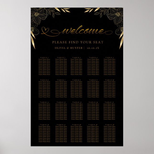 Póster Sencilla y elegante gráfico de asientos de Boda ne (Frente)
