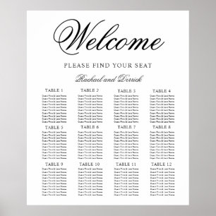 Póster Sencilla y elegante tabla de asientos para 12 mesa