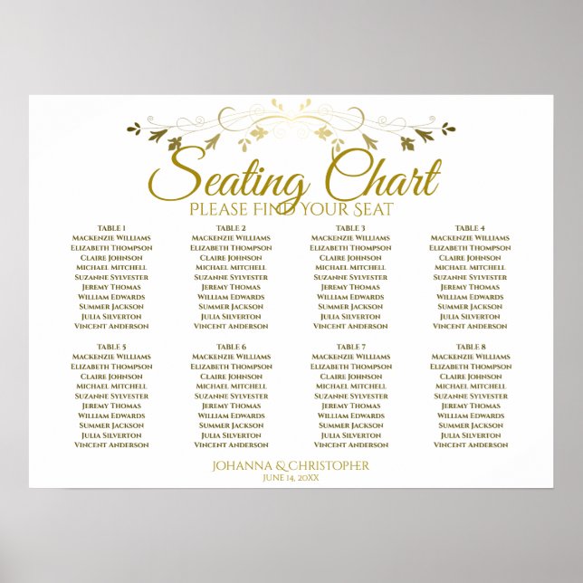 Póster Sencilla y elegante tabla de Bodas Gold 8 (Frente)