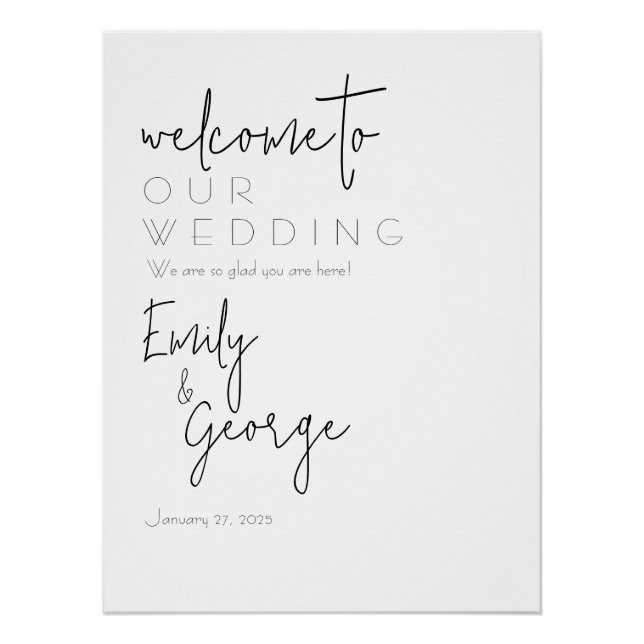 Póster Sencillamente marca de bienvenida de Boda vertical (Anverso)