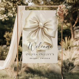 Póster Sencillo Boho Elegante Crema de Marfil Bow Ducha B