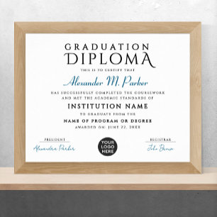 Póster Sencillo certificado de logotipo de Blue White Gra