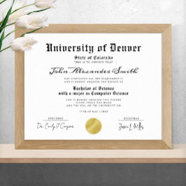 Póster Sencillo Diploma Elegante De Graduado Blanco Y Neg