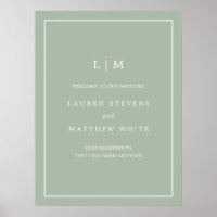 Sencillo Monograma Sage Green Elegante Boda de bie