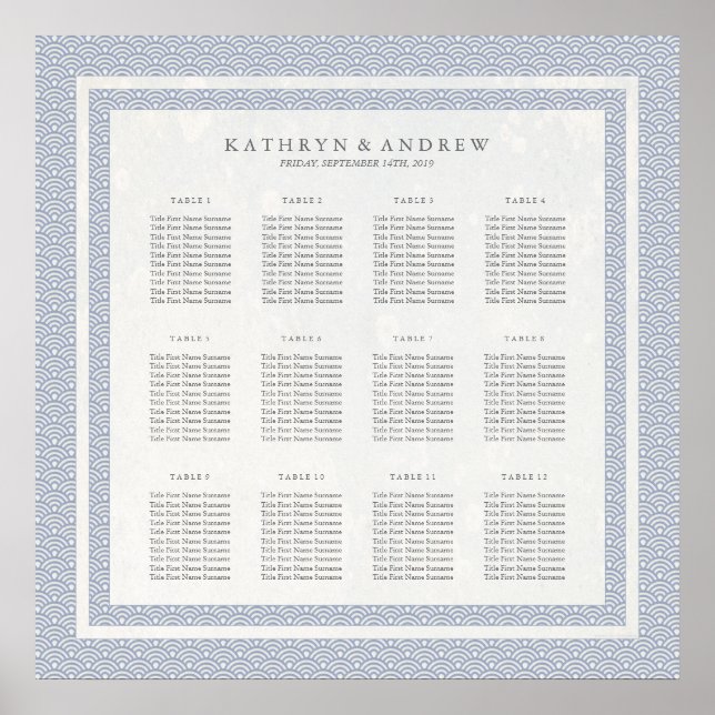 Póster Sencillo patrón azul/púrpura Seigaiha (Frente)