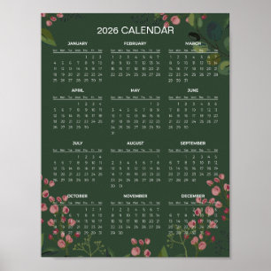 Póster Sencillo pero elegante calendario floral 2026   