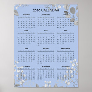 Póster Sencillo pero elegante calendario floral 2026   