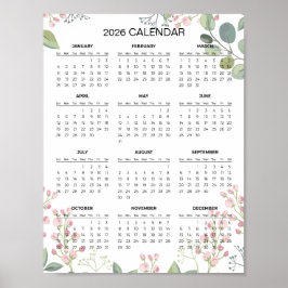 Póster Sencillo pero elegante calendario floral 2026 | 