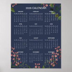 Póster Sencillo pero elegante calendario floral 2026   