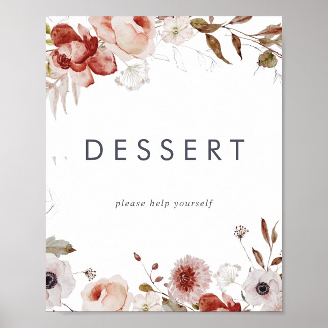 Póster Sencillo Rótulo de postre floral (Frente)