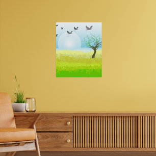 Póster Sencillo Sol Verde que da a Savanna