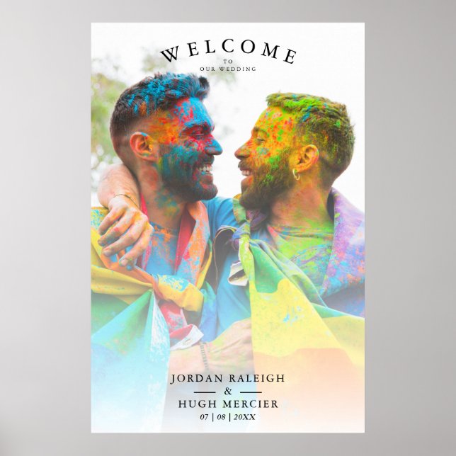 Póster Sencillos colores arcoiris en pareja de Bodas LGBT (Frente)