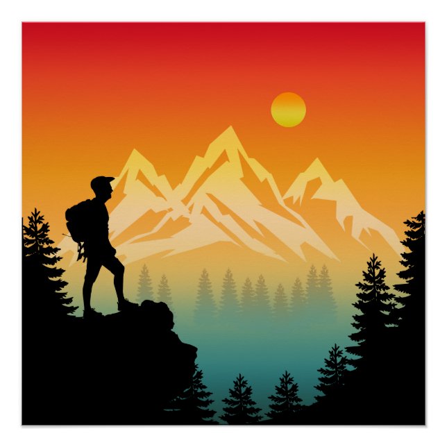 Póster Senderismo por los bosques de montaña (Anverso)