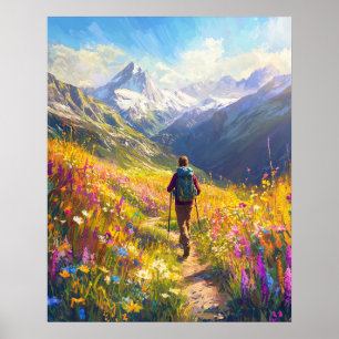 Póster Sendero Alpino Iluminado por el Sol — Verano de Ca