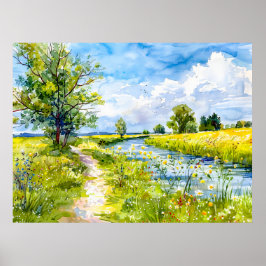 Póster Sendero campestre hacia el río Havelland Acuarela