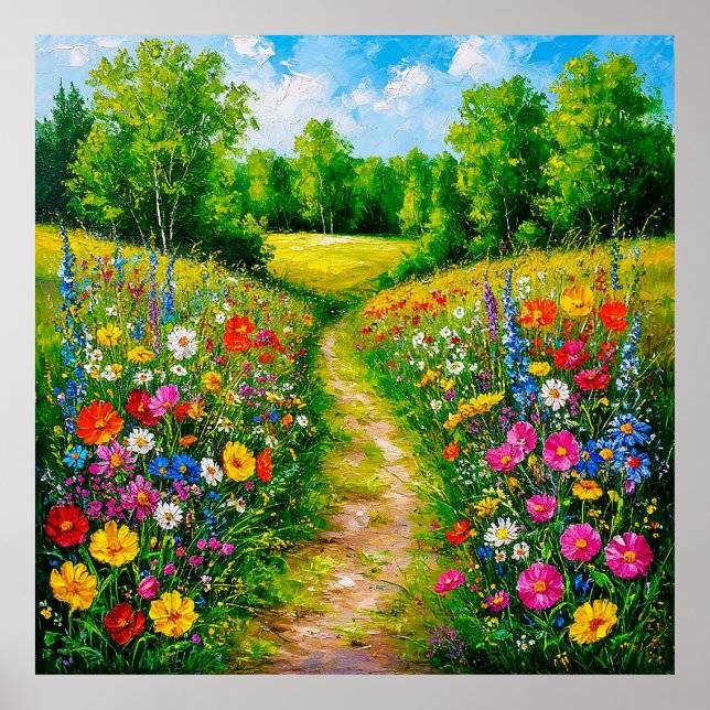 Póster Sendero de flores silvestres a través de un verano (Frente)
