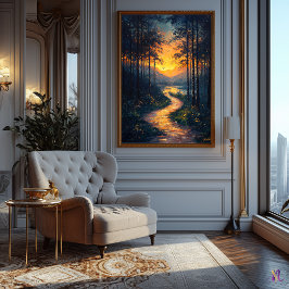 Póster Sendero del bosque al atardecer al estilo impresio