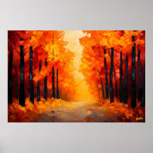 Sendero del bosque de otoño Fauvista en lienzo – P