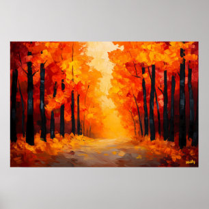 Póster Sendero del bosque de otoño Fauvista en lienzo – P
