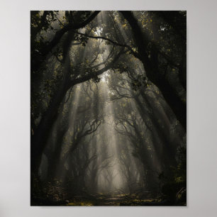 Póster Sendero del Bosque Encantado: Luz Etérea y Sombras