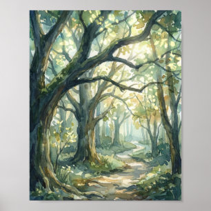 Póster Sendero del Bosque Encantado Pintura Acuarela