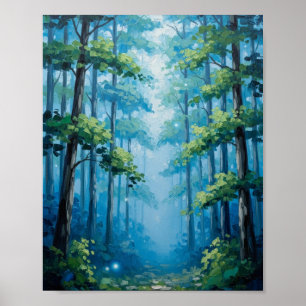 Póster Sendero del Bosque Encantado: Una Pintura al Óleo