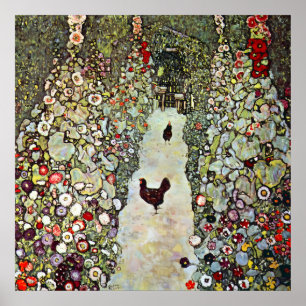 Póster Sendero del jardín con gallinas, Gustav Klimt, Art