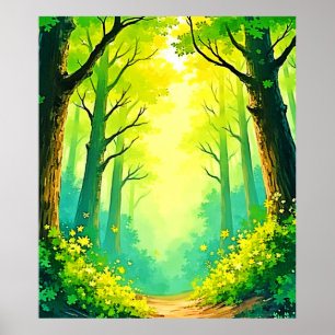 Póster Sendero Forestal Iluminado por el Sol