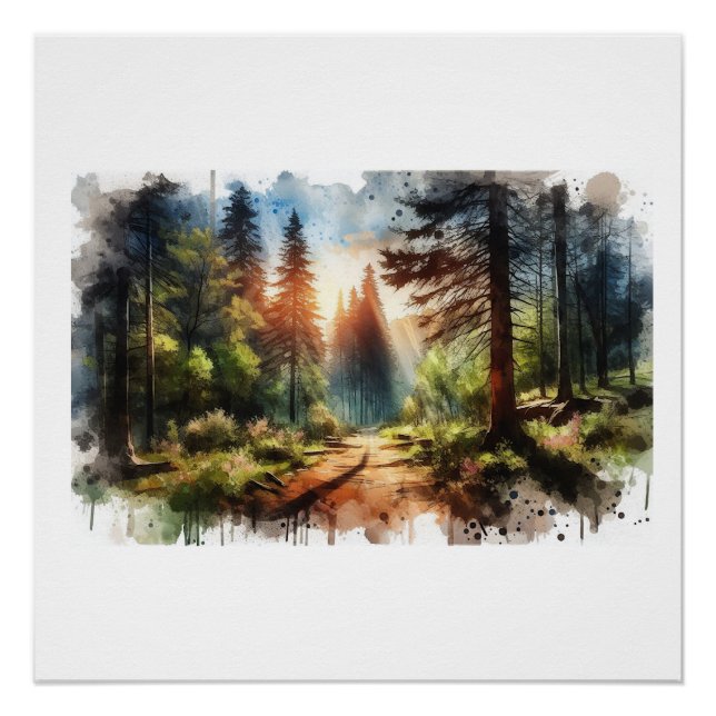 Póster Sendero forestal iluminado por el sol,  (Anverso)
