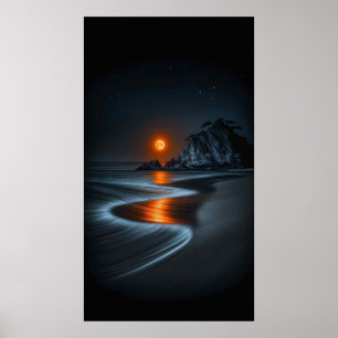 Póster Sendero iluminado por la luna: Soledad en la playa