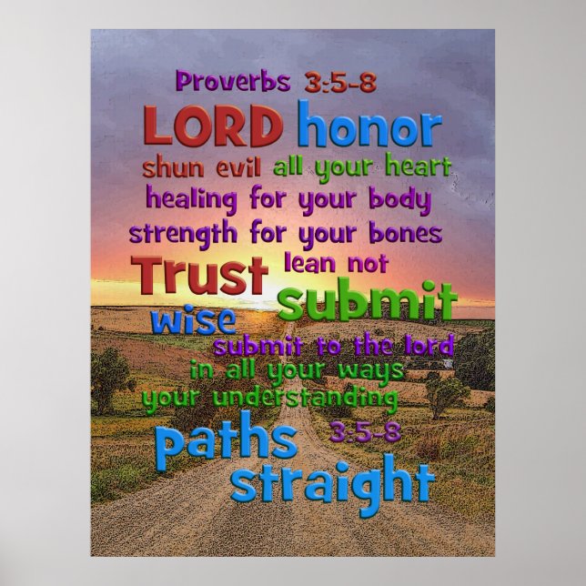 Póster Sendero largo Proverbs 3:5-8 (Frente)