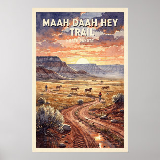 Póster Sendero Maah Daah Hey Dakota del Norte Viaje Vinta