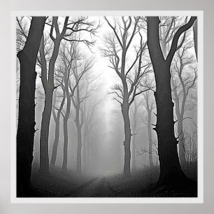 Póster Sendero misterioso y brumoso del bosque