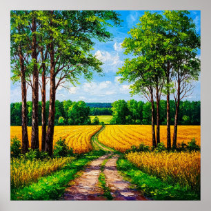Póster Sendero por el paisaje rural entre campos dorados