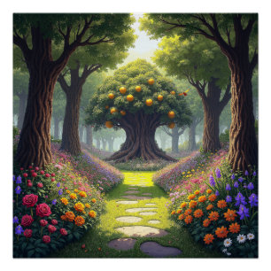 Póster Sendero sinuoso a través de un prado de flores has