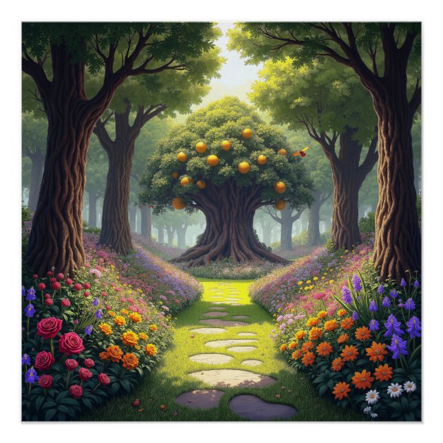 Póster Sendero sinuoso a través de un prado de flores has (Anverso)