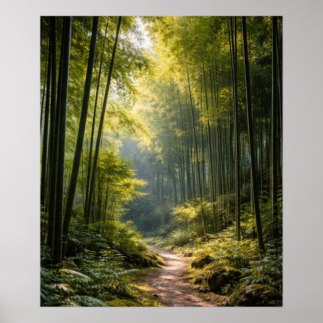 Póster Sendero Soleado a Través del Bosque de Bambú (Frente)