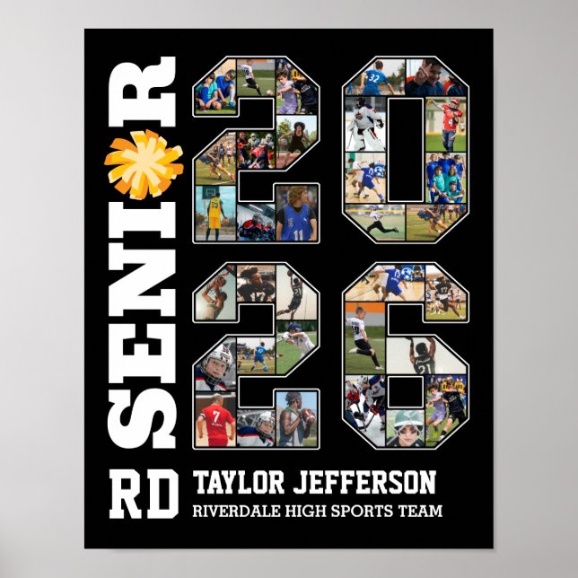 Póster Senior 2026 Cheerleading Team Sports Photo Collage (Frente)
