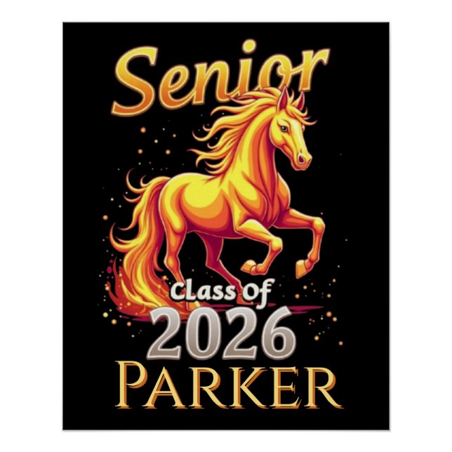 Póster Senior 2026 Class Fire Horse Personalized Glossy (Anverso)